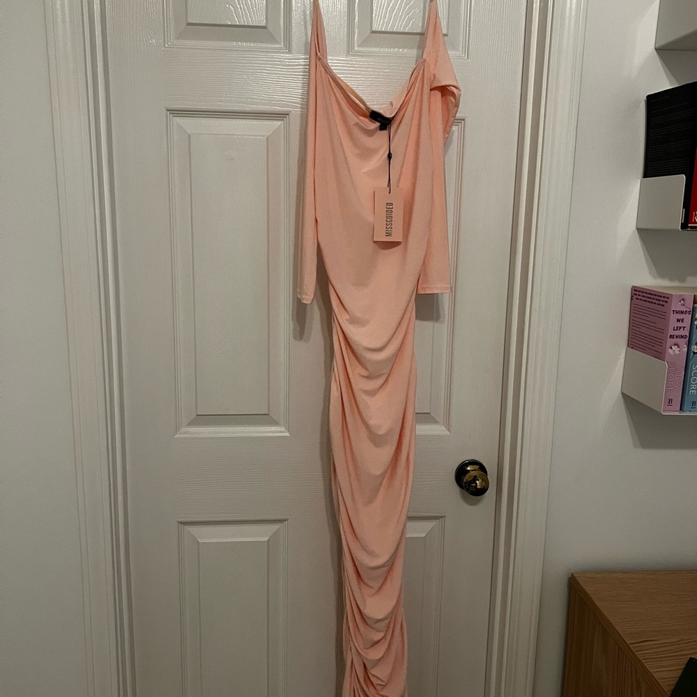 Bardot slinky ruched Dress midaxi Blush